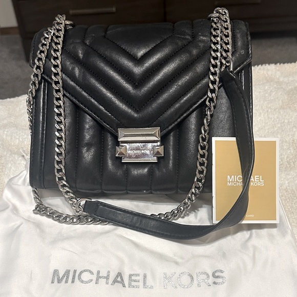 Michael Kors Black Whitney Chevron Shoulder Bag - Picture 1 of 6